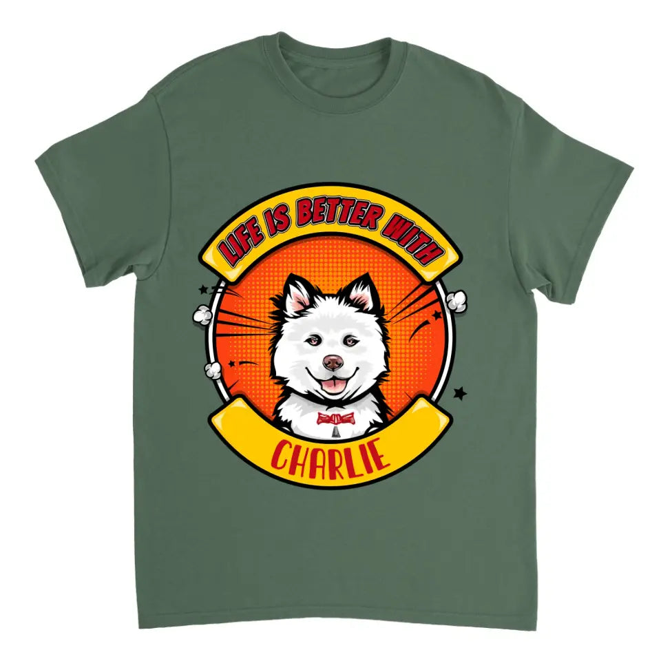 La vida es mejor con el perro - Camiseta, sudadera, sudadera con capucha unisex personalizada - Regalos para los amantes de los perros