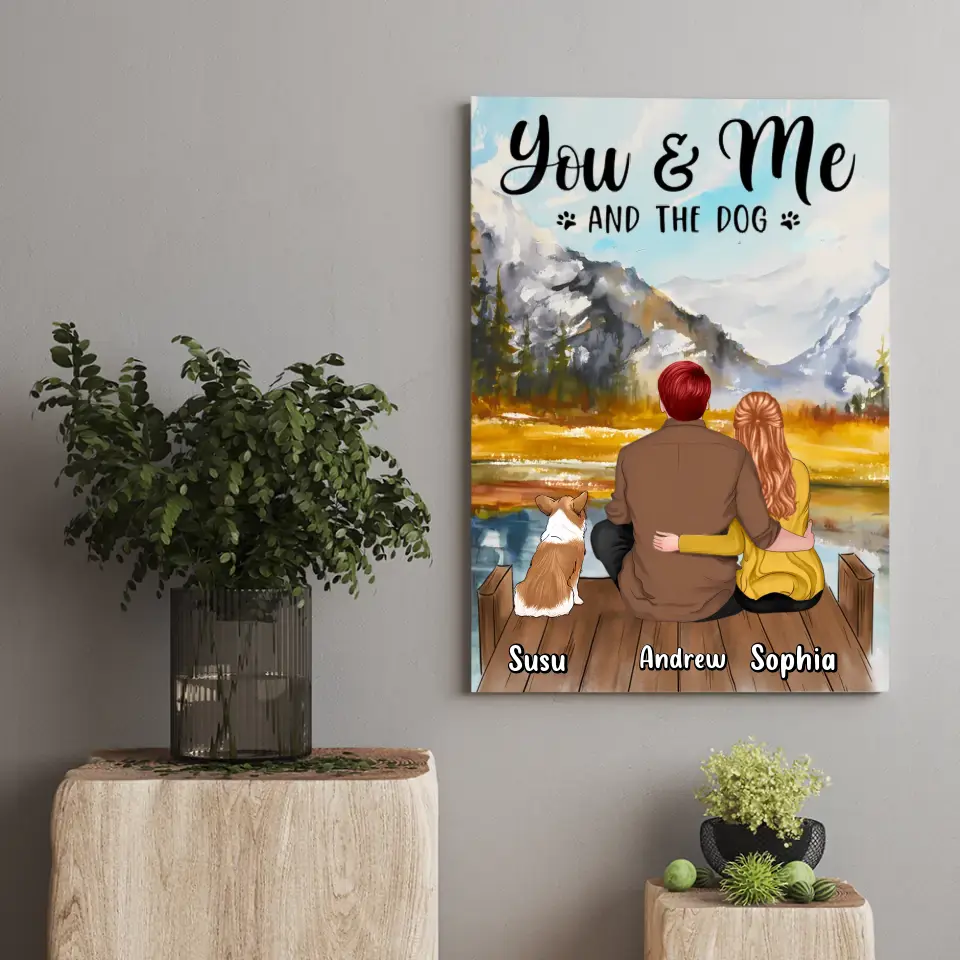 You, Me and The Dogs - Personalized Custom Vertical Canvas - Gift For Couple, Dog Lover
