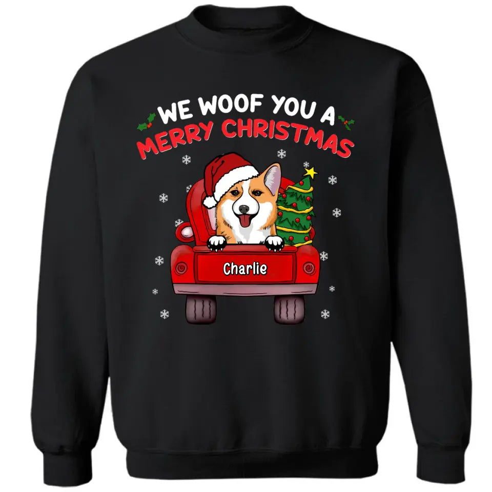 We Woof You A Merry Christmas – Personalisiertes, individuelles Unisex-T-Shirt, Kapuzenpullover, Sweatshirt – Weihnachtsgeschenk für Haustierbesitzer, Haustierliebhaber