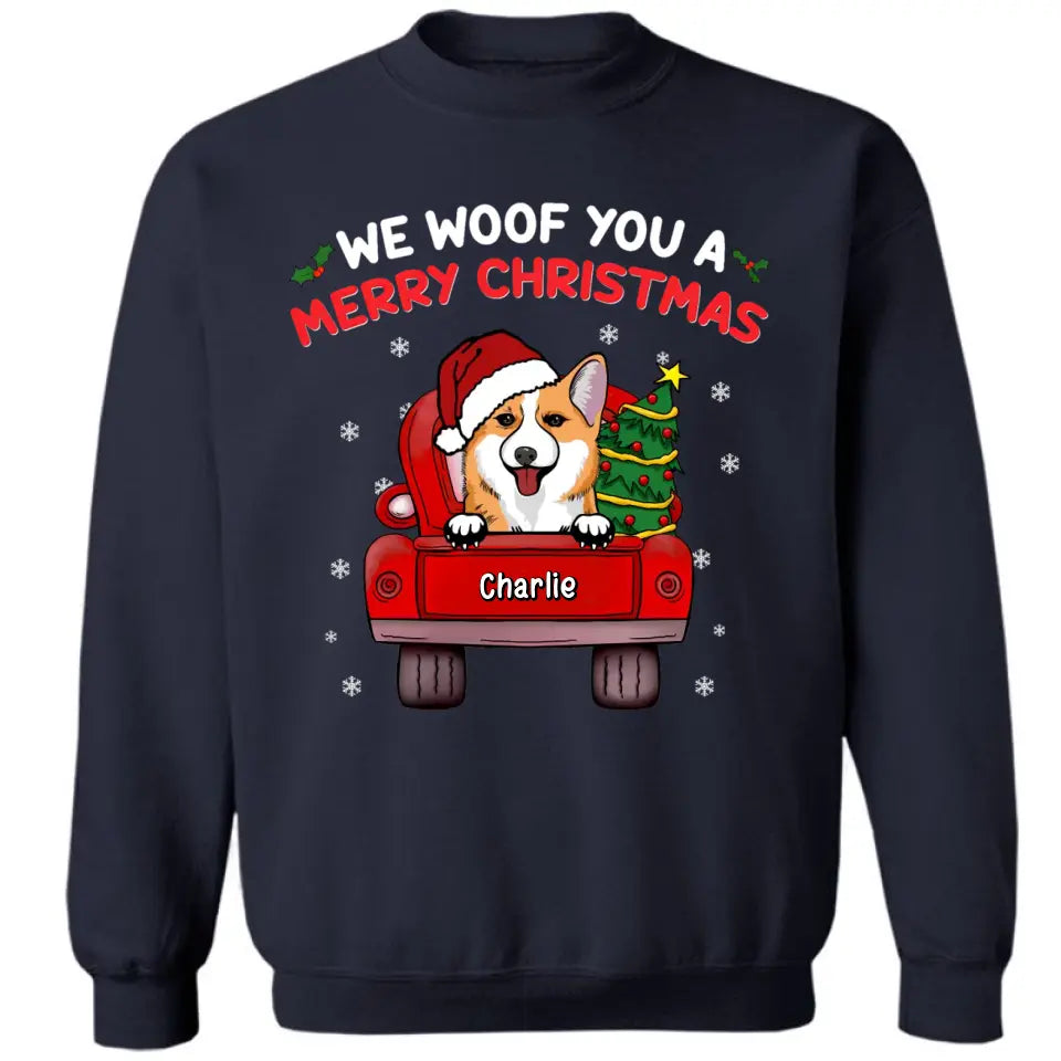 We Woof You A Merry Christmas – Personalisiertes, individuelles Unisex-T-Shirt, Kapuzenpullover, Sweatshirt – Weihnachtsgeschenk für Haustierbesitzer, Haustierliebhaber