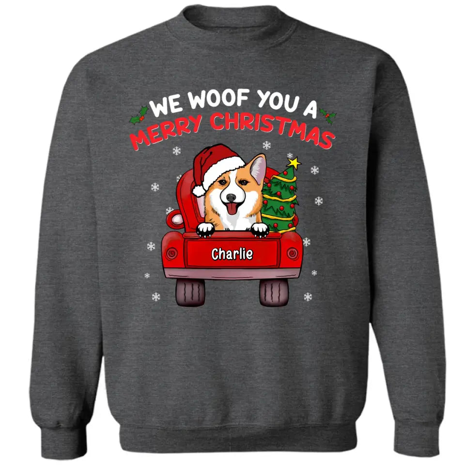 We Woof You A Merry Christmas – Personalisiertes, individuelles Unisex-T-Shirt, Kapuzenpullover, Sweatshirt – Weihnachtsgeschenk für Haustierbesitzer, Haustierliebhaber