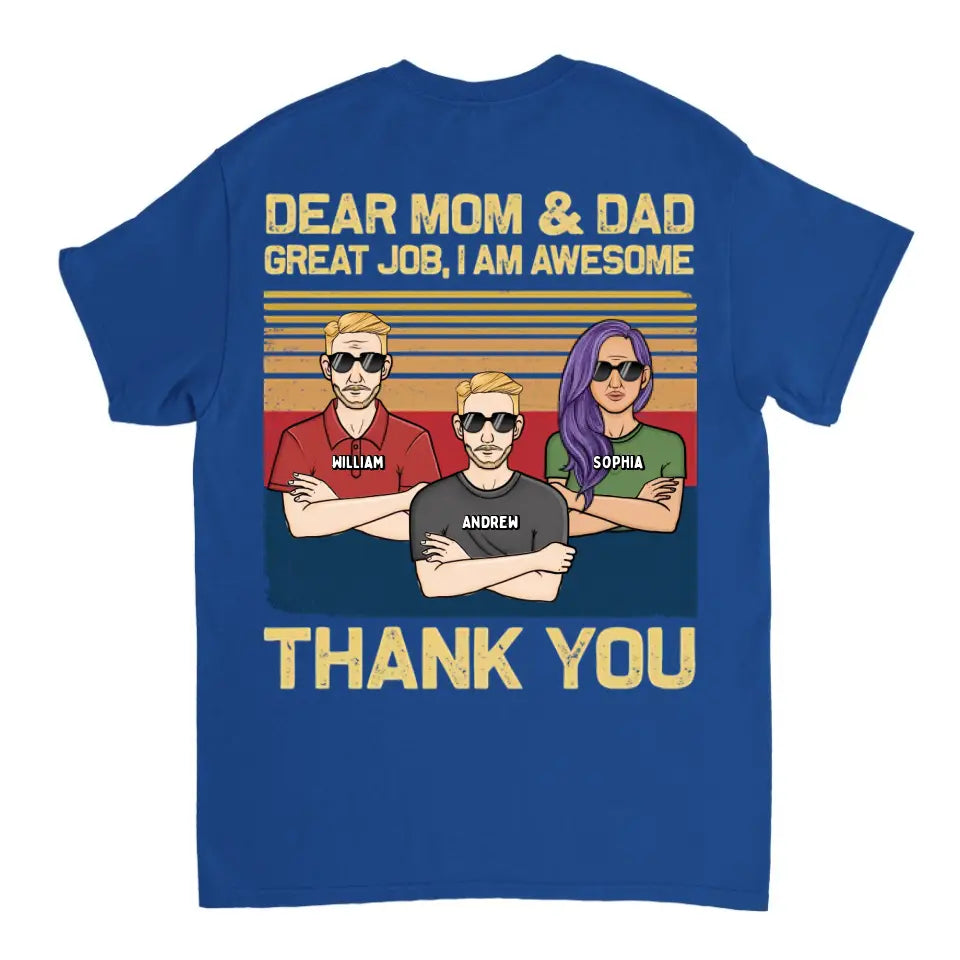 Liebe Mama, Papa, wir sind großartig, danke – personalisiertes Unisex-T-Shirt, Kapuzenpullover, Sweatshirt – Geschenk für Mama, Mama, Mama