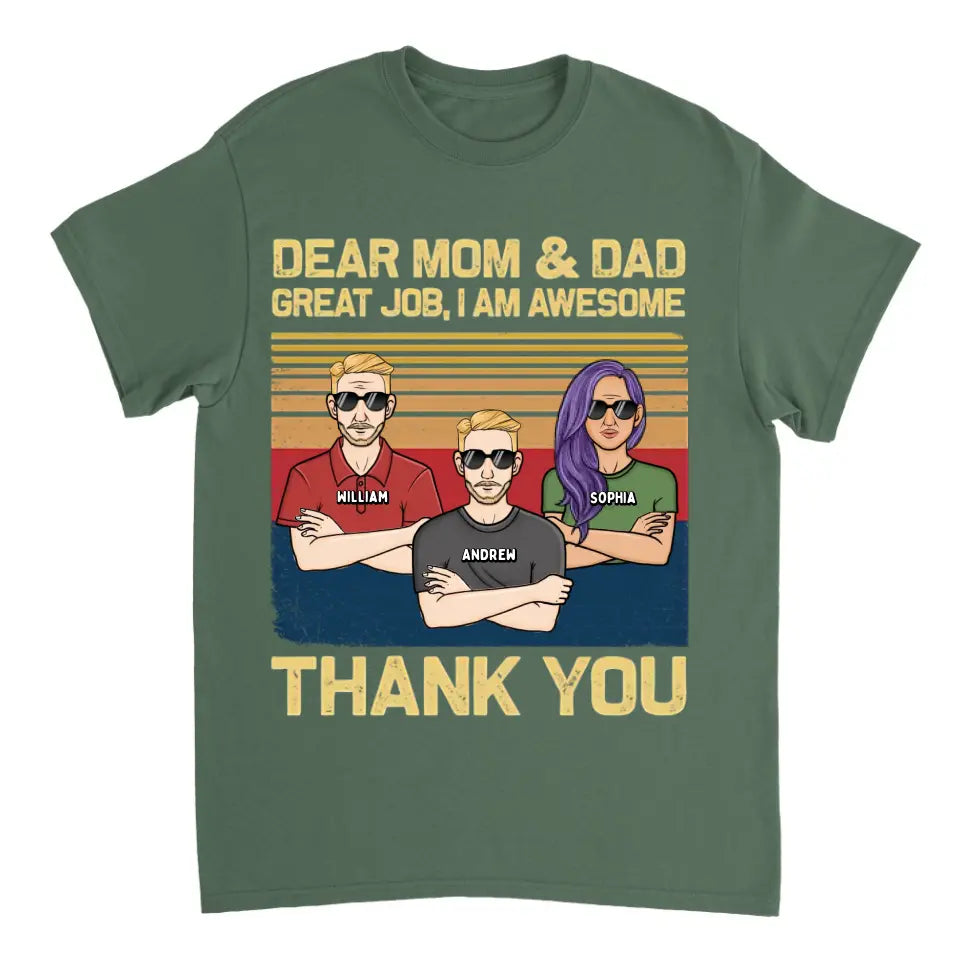 Liebe Mama, Papa, wir sind großartig, danke – personalisiertes Unisex-T-Shirt, Kapuzenpullover, Sweatshirt – Geschenk für Mama, Mama, Mama