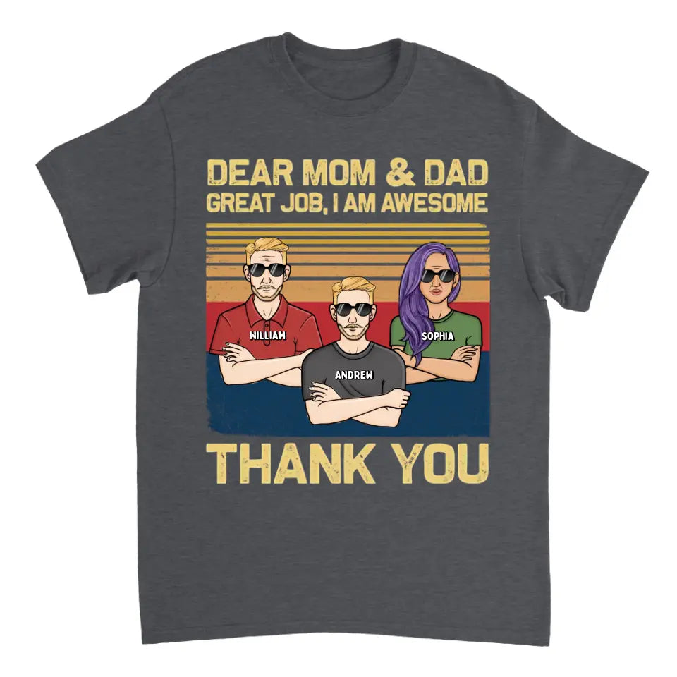 Liebe Mama, Papa, wir sind großartig, danke – personalisiertes Unisex-T-Shirt, Kapuzenpullover, Sweatshirt – Geschenk für Mama, Mama, Mama