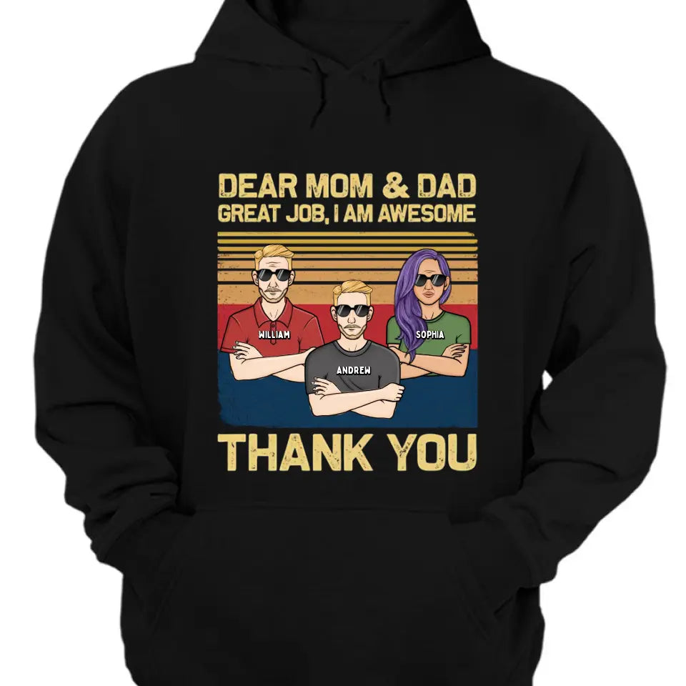 Liebe Mama, Papa, wir sind großartig, danke – personalisiertes Unisex-T-Shirt, Kapuzenpullover, Sweatshirt – Geschenk für Mama, Mama, Mama