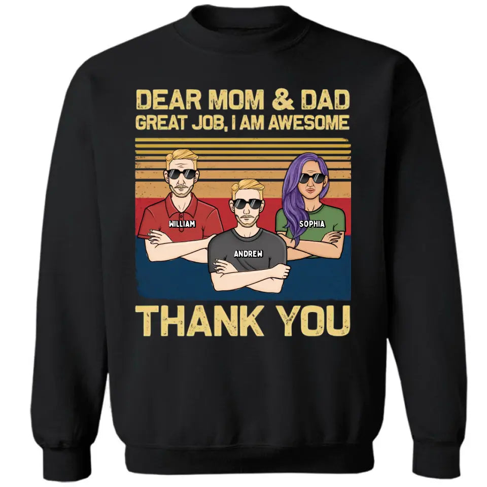 Liebe Mama, Papa, wir sind großartig, danke – personalisiertes Unisex-T-Shirt, Kapuzenpullover, Sweatshirt – Geschenk für Mama, Mama, Mama
