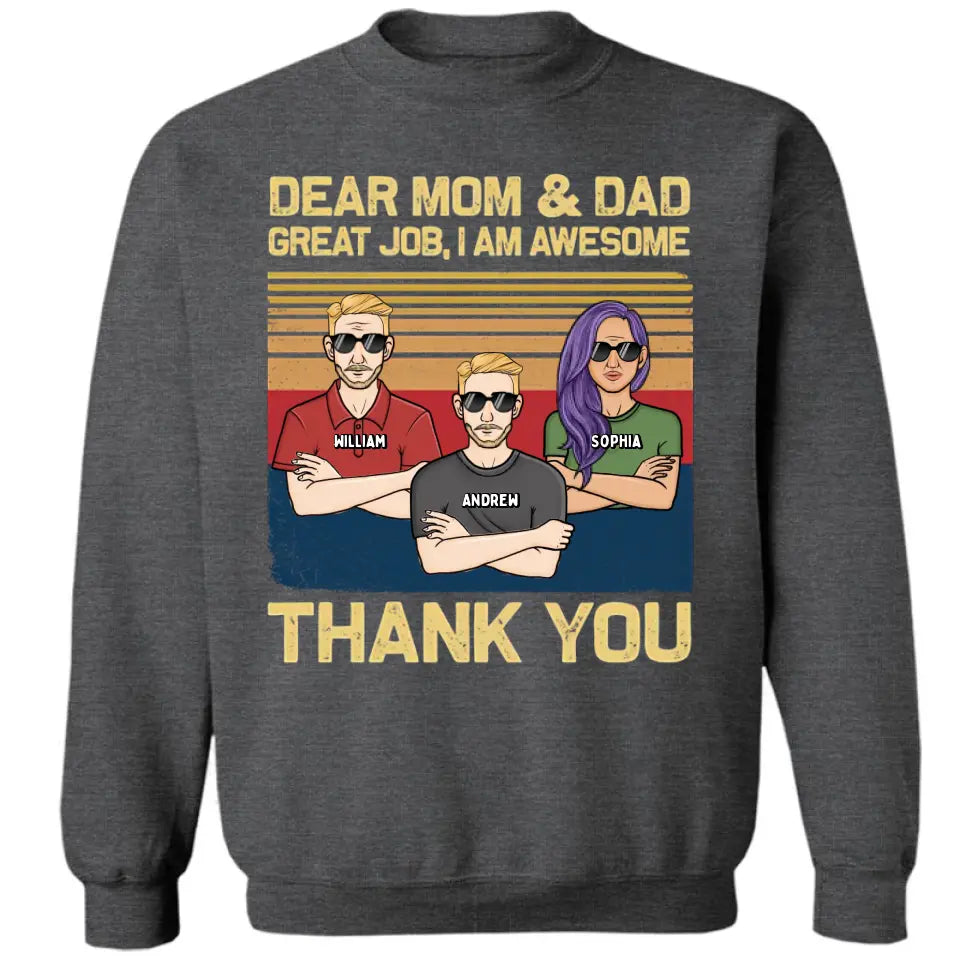 Liebe Mama, Papa, wir sind großartig, danke – personalisiertes Unisex-T-Shirt, Kapuzenpullover, Sweatshirt – Geschenk für Mama, Mama, Mama
