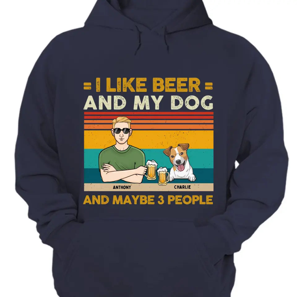 Ich mag Bier und meine Hunde und kann 3 Personen sein – personalisiertes Unisex-T-Shirt, Sweatshirt, Kapuzenpullover – Geschenke für Hundeliebhaber