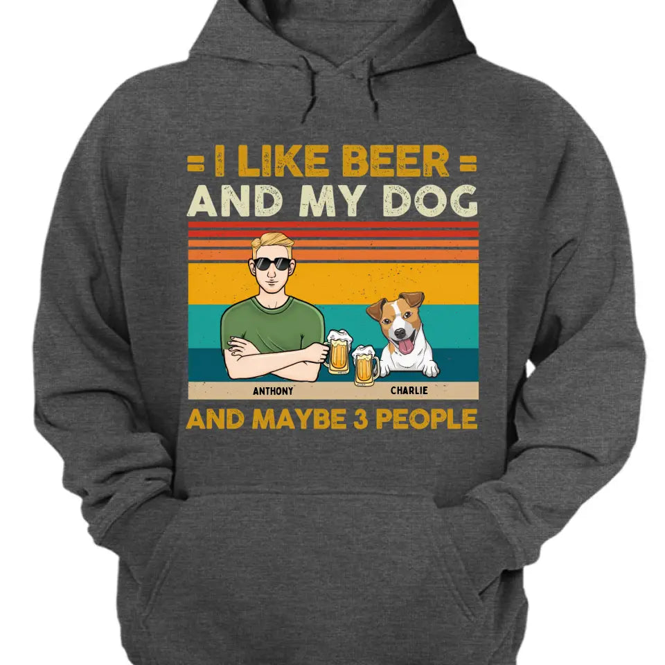 Ich mag Bier und meine Hunde und kann 3 Personen sein – personalisiertes Unisex-T-Shirt, Sweatshirt, Kapuzenpullover – Geschenke für Hundeliebhaber