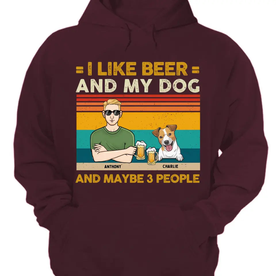 Ich mag Bier und meine Hunde und kann 3 Personen sein – personalisiertes Unisex-T-Shirt, Sweatshirt, Kapuzenpullover – Geschenke für Hundeliebhaber