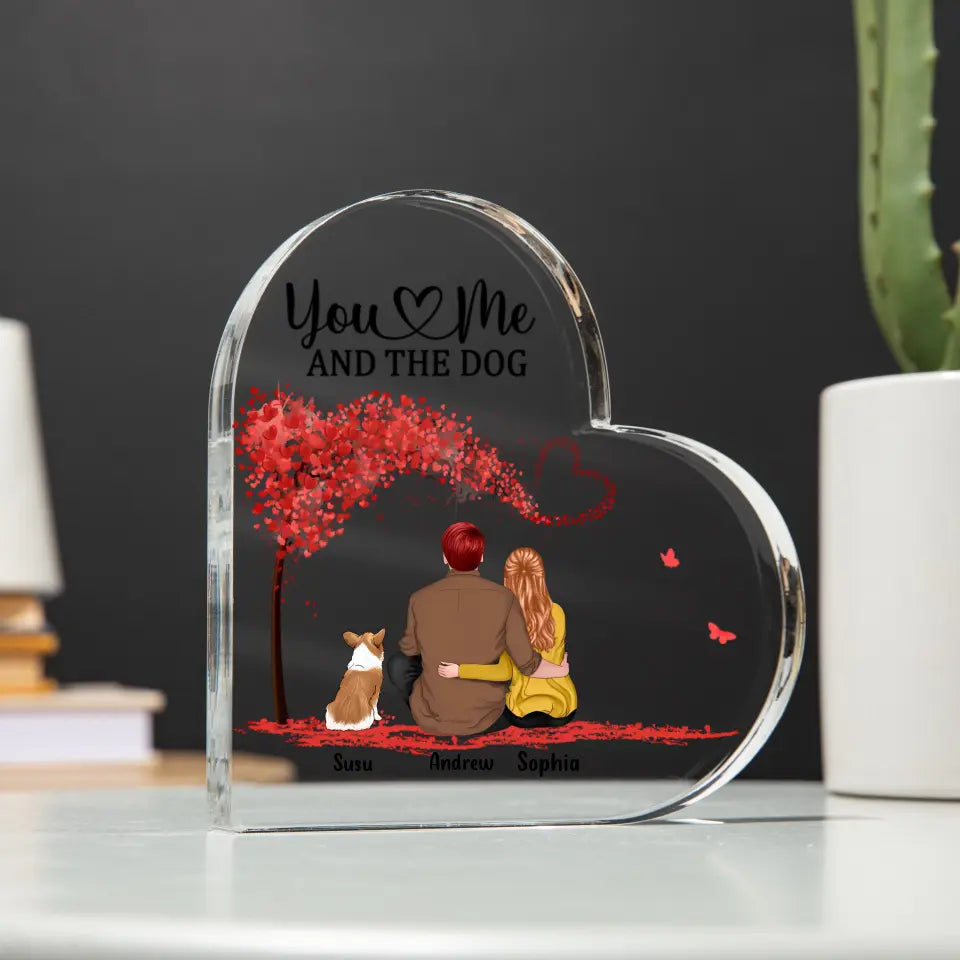 Du, ich und die Hunde – personalisiertes, individuelles, herzförmiges Acryl
