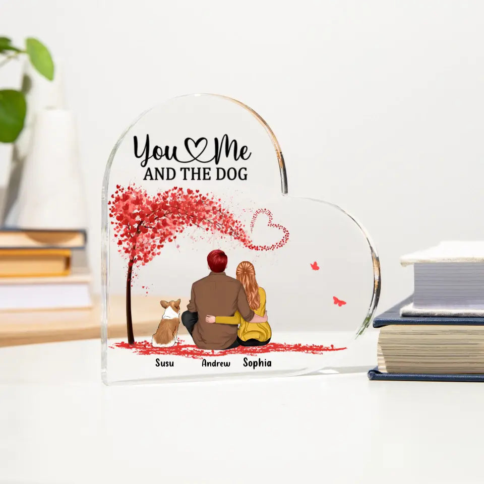 Du, ich und die Hunde – personalisiertes, individuelles, herzförmiges Acryl