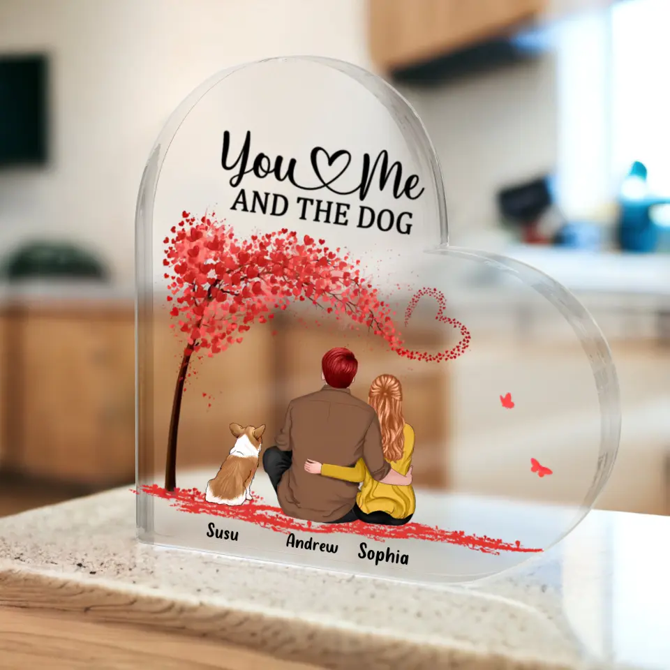 Du, ich und die Hunde – personalisiertes, individuelles, herzförmiges Acryl