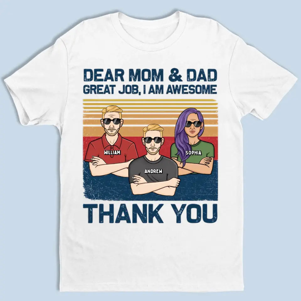 Liebe Mama, Papa, wir sind großartig, danke – personalisiertes Unisex-T-Shirt, Kapuzenpullover, Sweatshirt – Weihnachtsgeschenk für Vater, Mutter, Papa, Mama