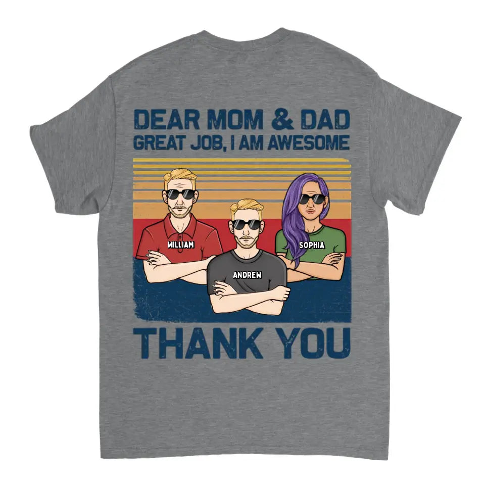 Liebe Mama, Papa, wir sind großartig, danke – personalisiertes Unisex-T-Shirt, Kapuzenpullover, Sweatshirt – Weihnachtsgeschenk für Vater, Mutter, Papa, Mama