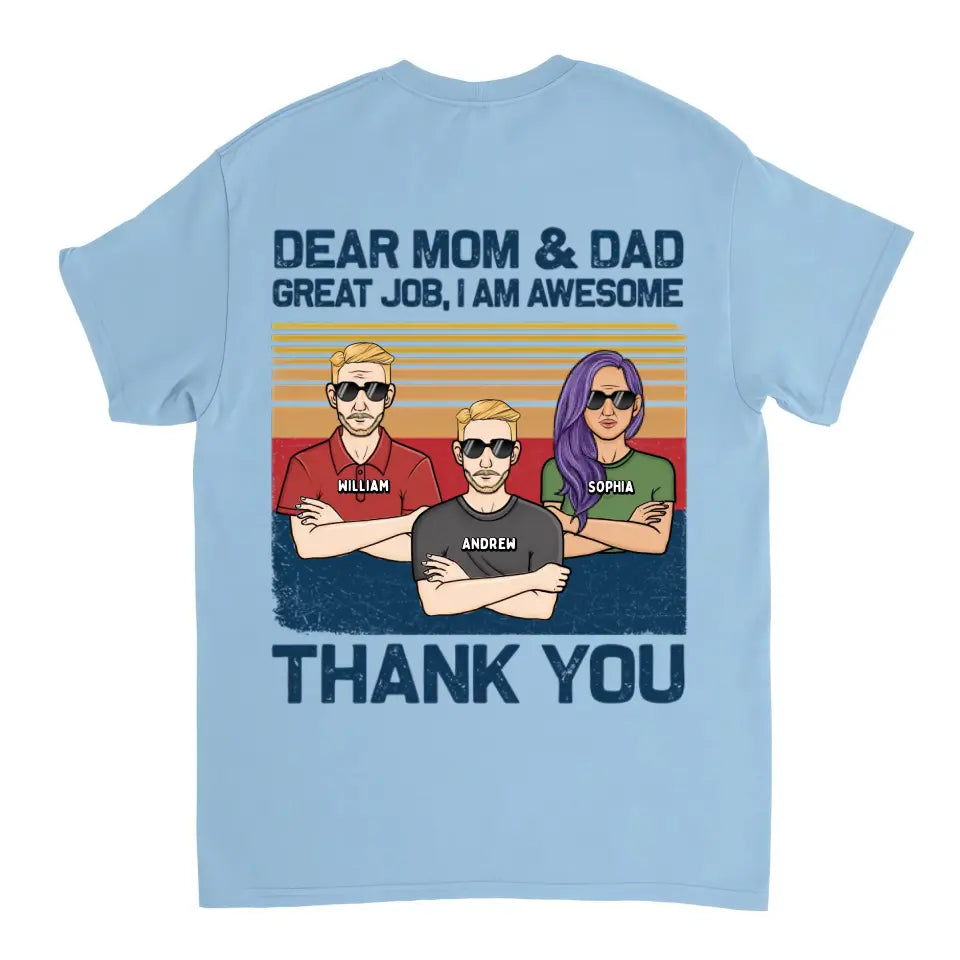 Liebe Mama, Papa, wir sind großartig, danke – personalisiertes Unisex-T-Shirt, Kapuzenpullover, Sweatshirt – Weihnachtsgeschenk für Vater, Mutter, Papa, Mama
