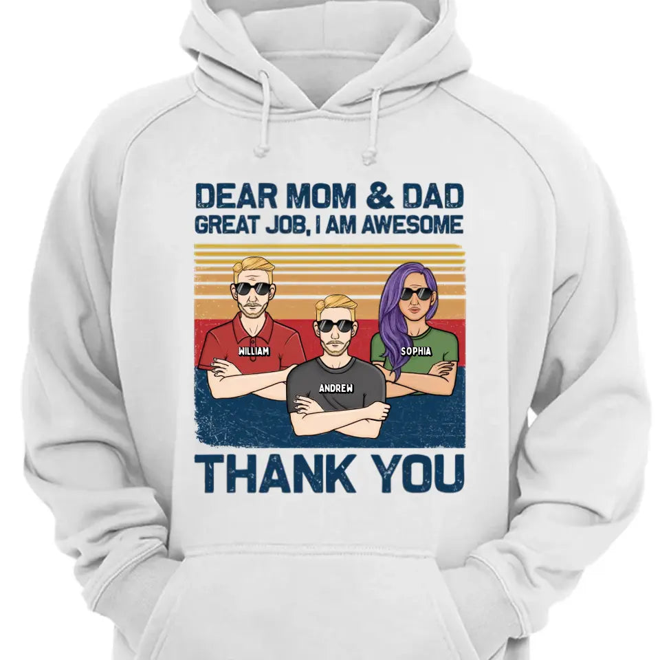 Liebe Mama, Papa, wir sind großartig, danke – personalisiertes Unisex-T-Shirt, Kapuzenpullover, Sweatshirt – Weihnachtsgeschenk für Vater, Mutter, Papa, Mama