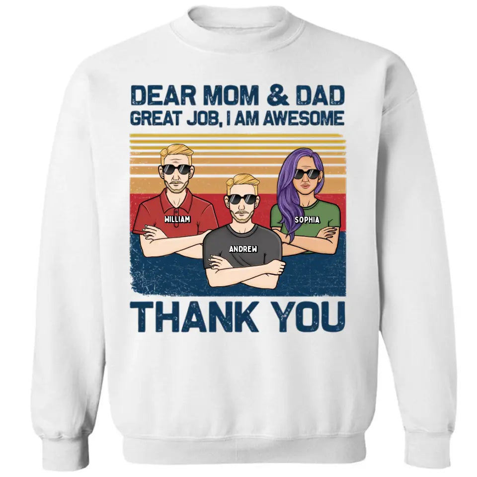 Liebe Mama, Papa, wir sind großartig, danke – personalisiertes Unisex-T-Shirt, Kapuzenpullover, Sweatshirt – Weihnachtsgeschenk für Vater, Mutter, Papa, Mama