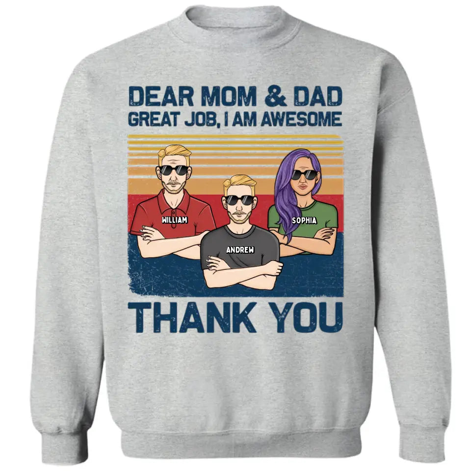 Liebe Mama, Papa, wir sind großartig, danke – personalisiertes Unisex-T-Shirt, Kapuzenpullover, Sweatshirt – Weihnachtsgeschenk für Vater, Mutter, Papa, Mama