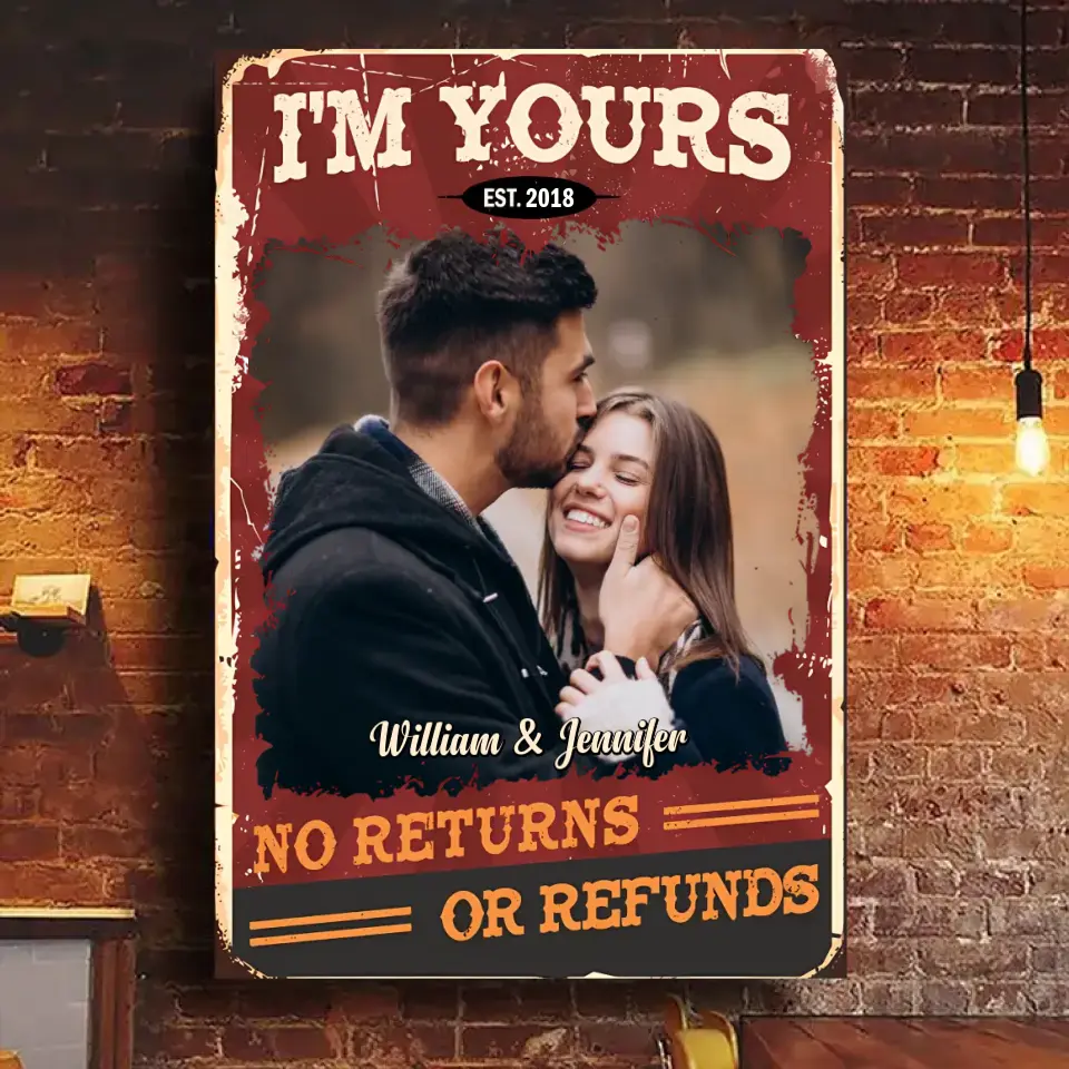 No Returns Or Refunds - Couple Personalized Custom Vertical Canvas - Upload Image, Gift For Husband Wife, Anniversary