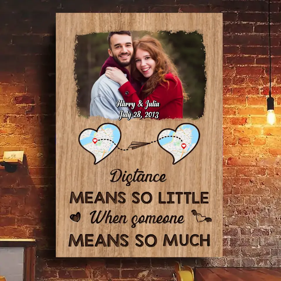 Distance Means So Little - Personalized Vertical Upload Photo Canvas - Gift For Couples Husband Wife