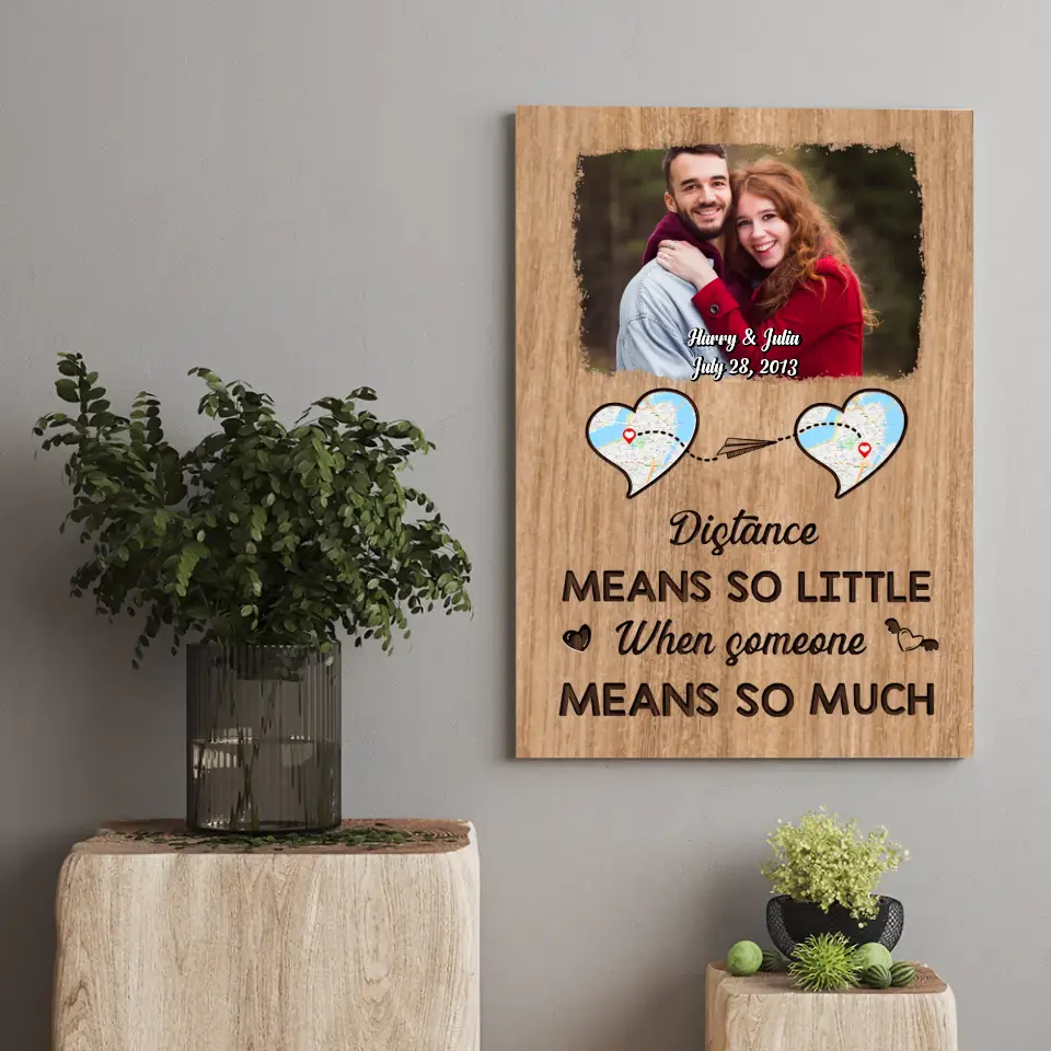 Distance Means So Little - Personalized Vertical Upload Photo Canvas - Gift For Couples Husband Wife