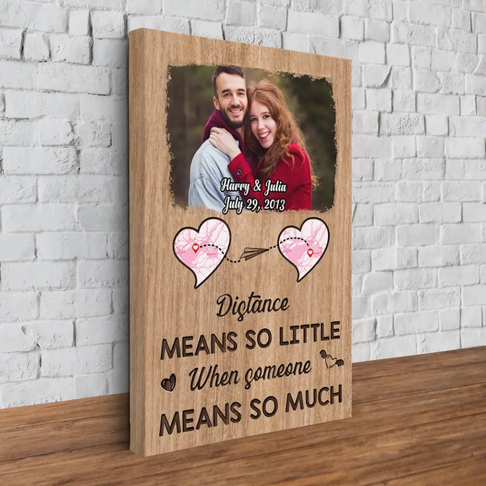 Distance Means So Little - Personalized Vertical Upload Photo Canvas - Gift For Couples Husband Wife