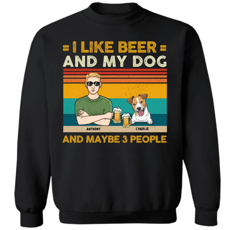 Ich mag Bier und meine Hunde und kann 3 Personen sein – personalisiertes Unisex-T-Shirt, Sweatshirt, Kapuzenpullover – Geschenke für Hundeliebhaber