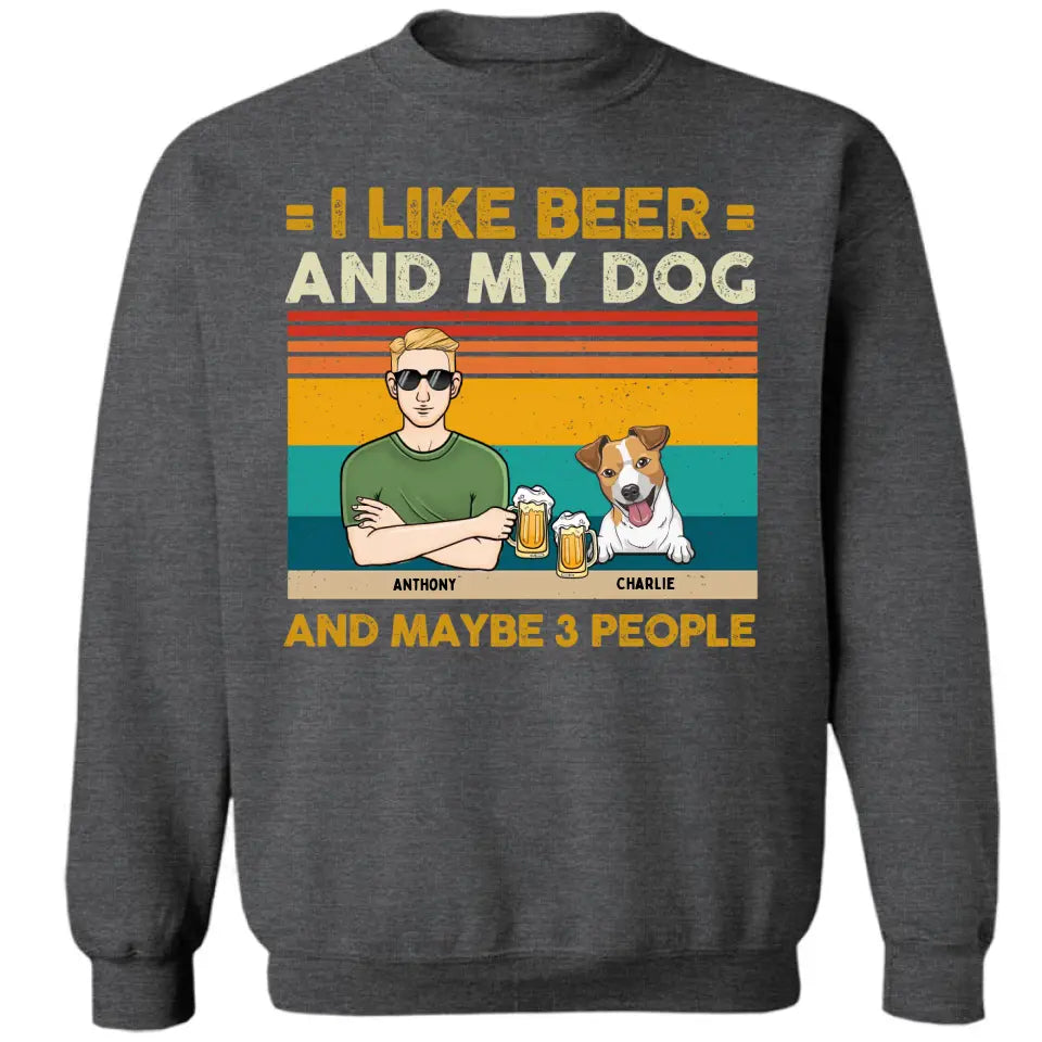 Ich mag Bier und meine Hunde und kann 3 Personen sein – personalisiertes Unisex-T-Shirt, Sweatshirt, Kapuzenpullover – Geschenke für Hundeliebhaber