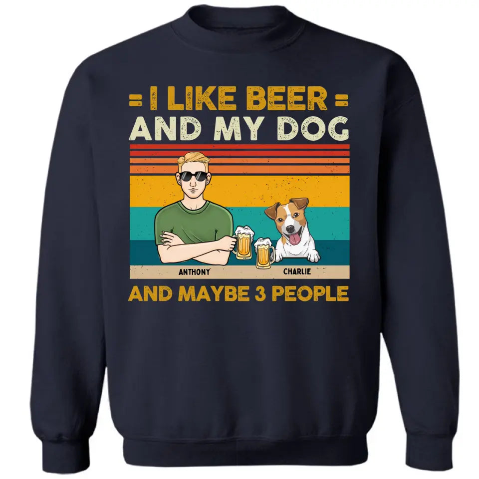 Ich mag Bier und meine Hunde und kann 3 Personen sein – personalisiertes Unisex-T-Shirt, Sweatshirt, Kapuzenpullover – Geschenke für Hundeliebhaber