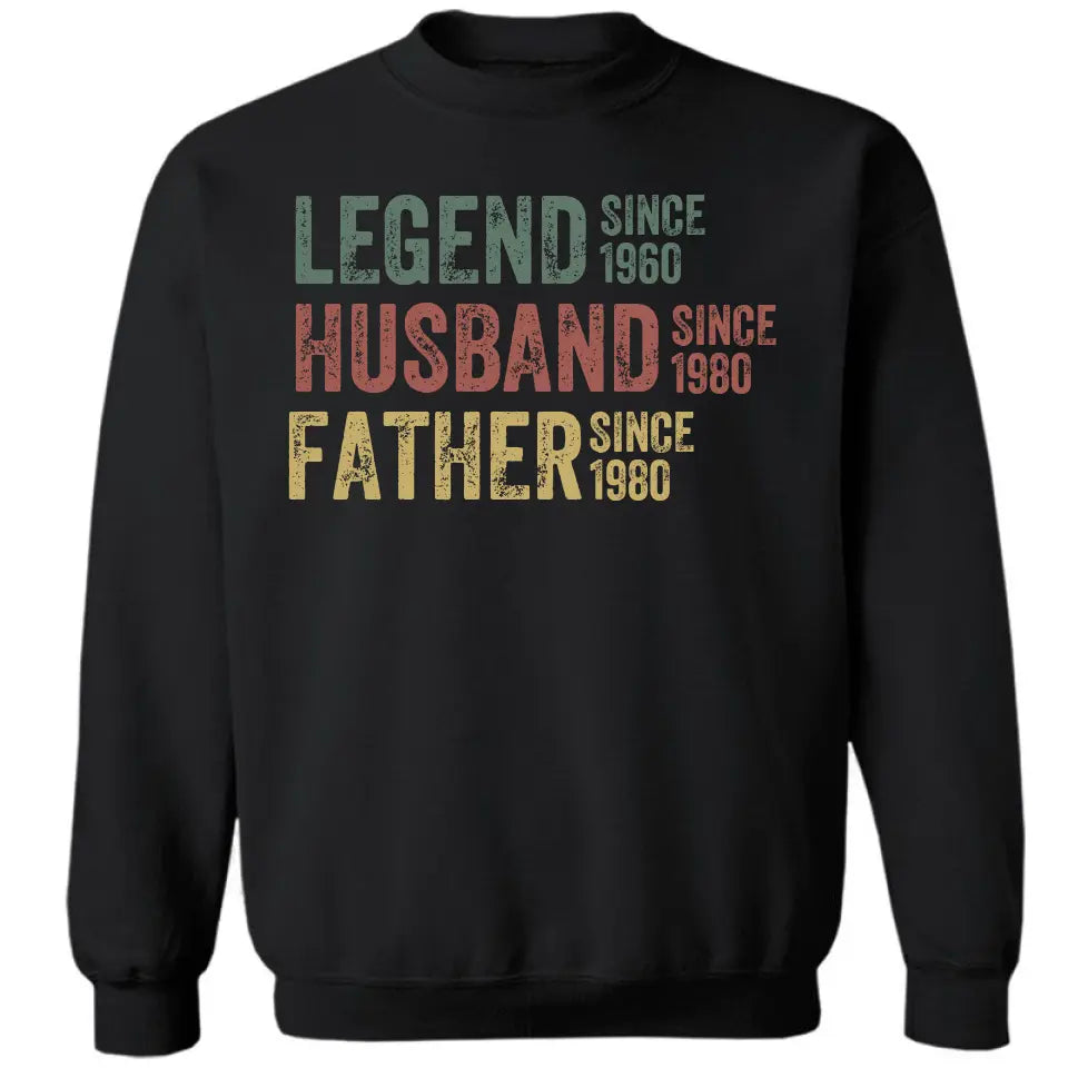 Personalized Dad Grandpa Shirt, Father's Day Shirt, Husband Father Grandpa Legend, Grandfather Custom Dates, Funny Dad Birthday Gift for Men