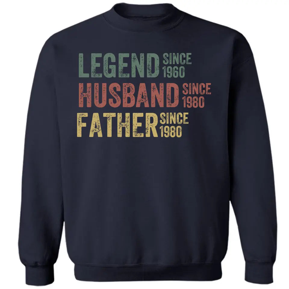 Personalized Dad Grandpa Shirt, Father's Day Shirt, Husband Father Grandpa Legend, Grandfather Custom Dates, Funny Dad Birthday Gift for Men