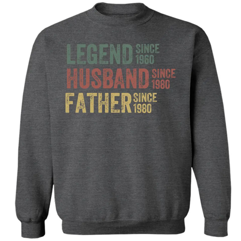 Personalized Dad Grandpa Shirt, Father's Day Shirt, Husband Father Grandpa Legend, Grandfather Custom Dates, Funny Dad Birthday Gift for Men