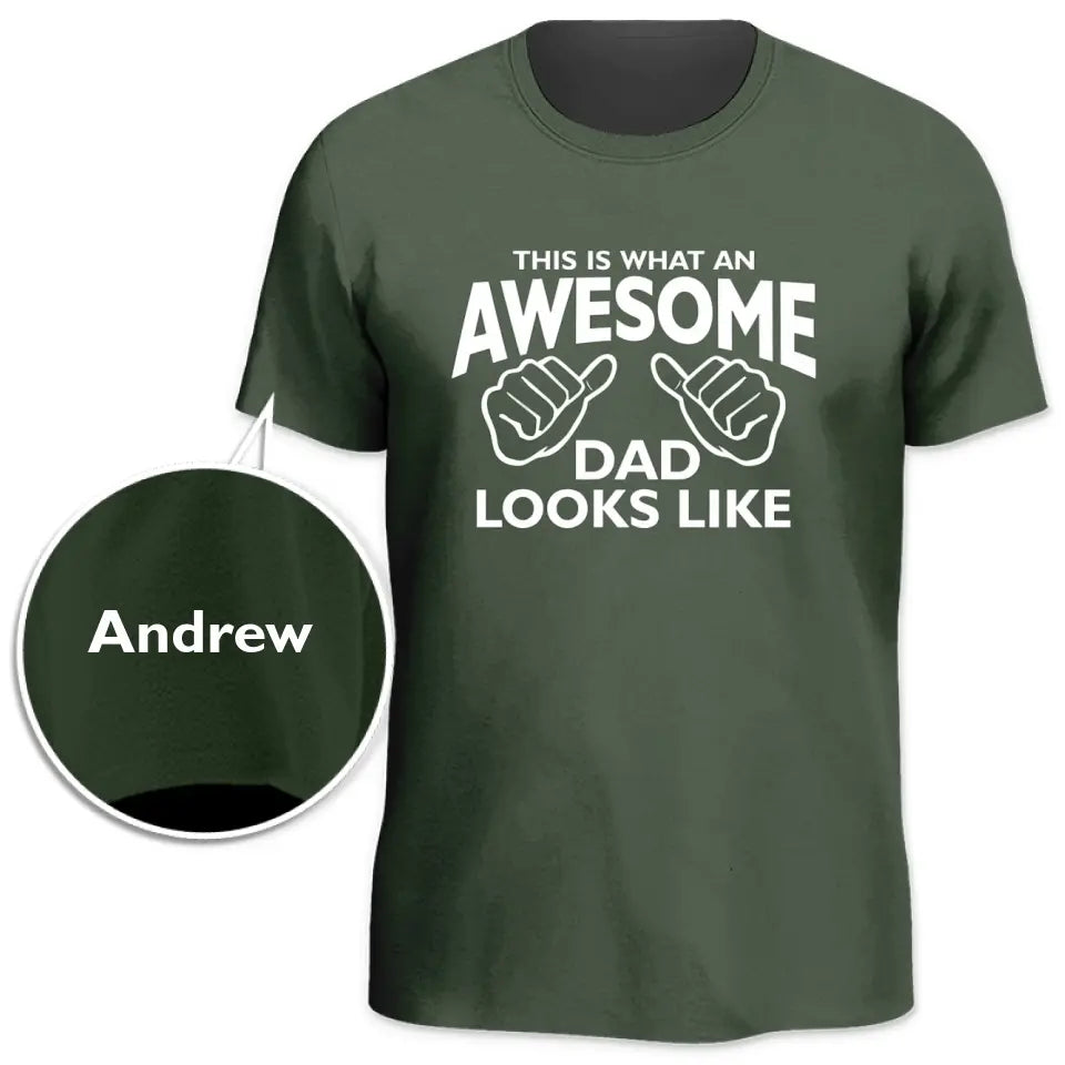 Awesome Dad This is What A Dad Looks Like – Personalisiertes T-Shirt mit Ärmelaufdruck für Papa