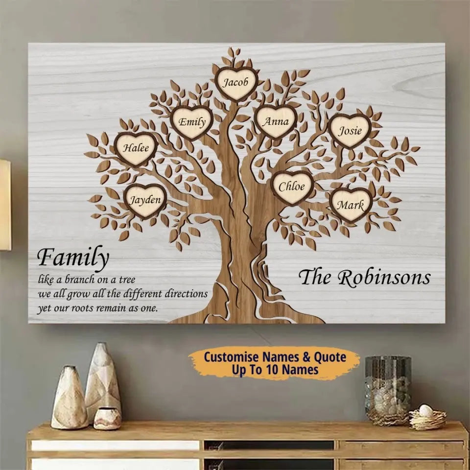 Family Tree - Personalized Horizontal Canvas - Gift For Mother, Mom, Mum, Family Members