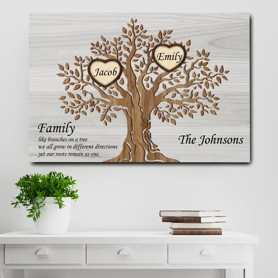 Family Tree - Personalized Horizontal Canvas - Gift For Mother, Mom, Mum, Family Members