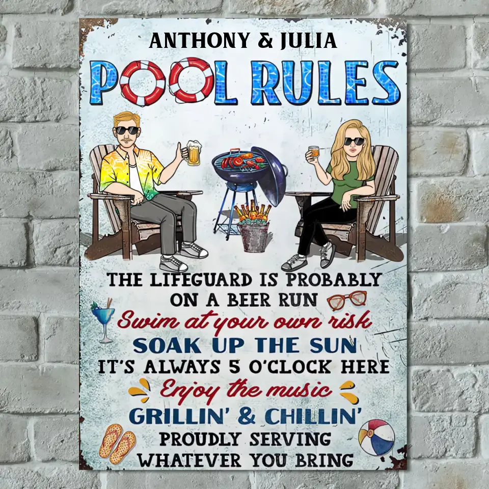 Pool Rules The Lifeguard Is Probably On A Beer Run - Personalized Custom Classic Metal Signs