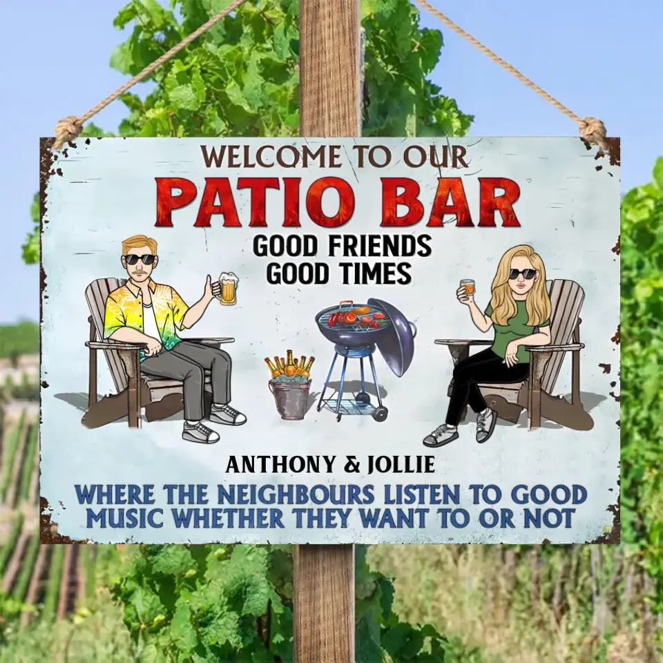 Poolside Grilling Listen To The Good Music Couple Husband Wife - Personalized Custom Classic Metal Signs