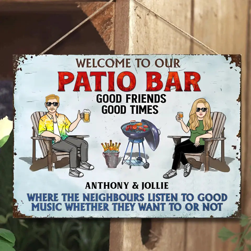 Poolside Grilling Listen To The Good Music Couple Husband Wife - Personalized Custom Classic Metal Signs