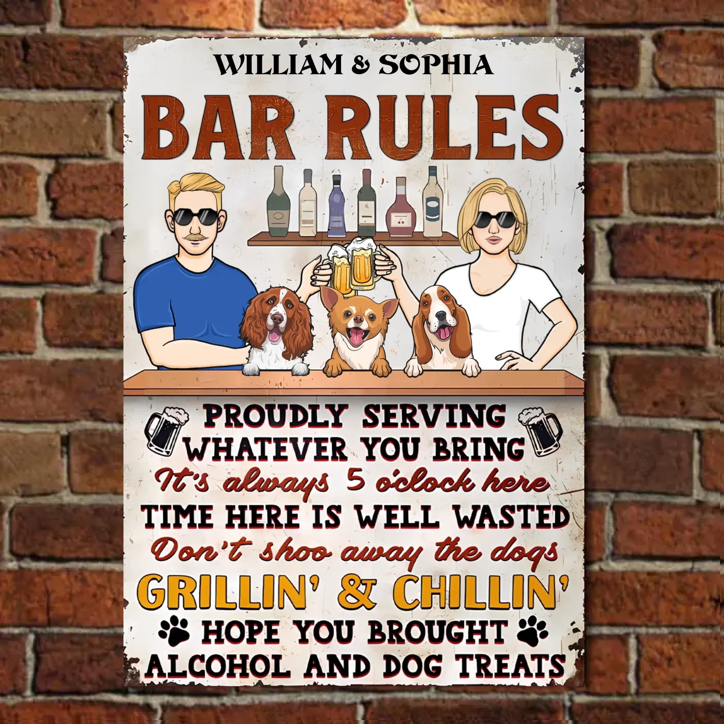 Bar Rules Proudly Serving Whatever You Bring - Personalized Vertical Metal Sign