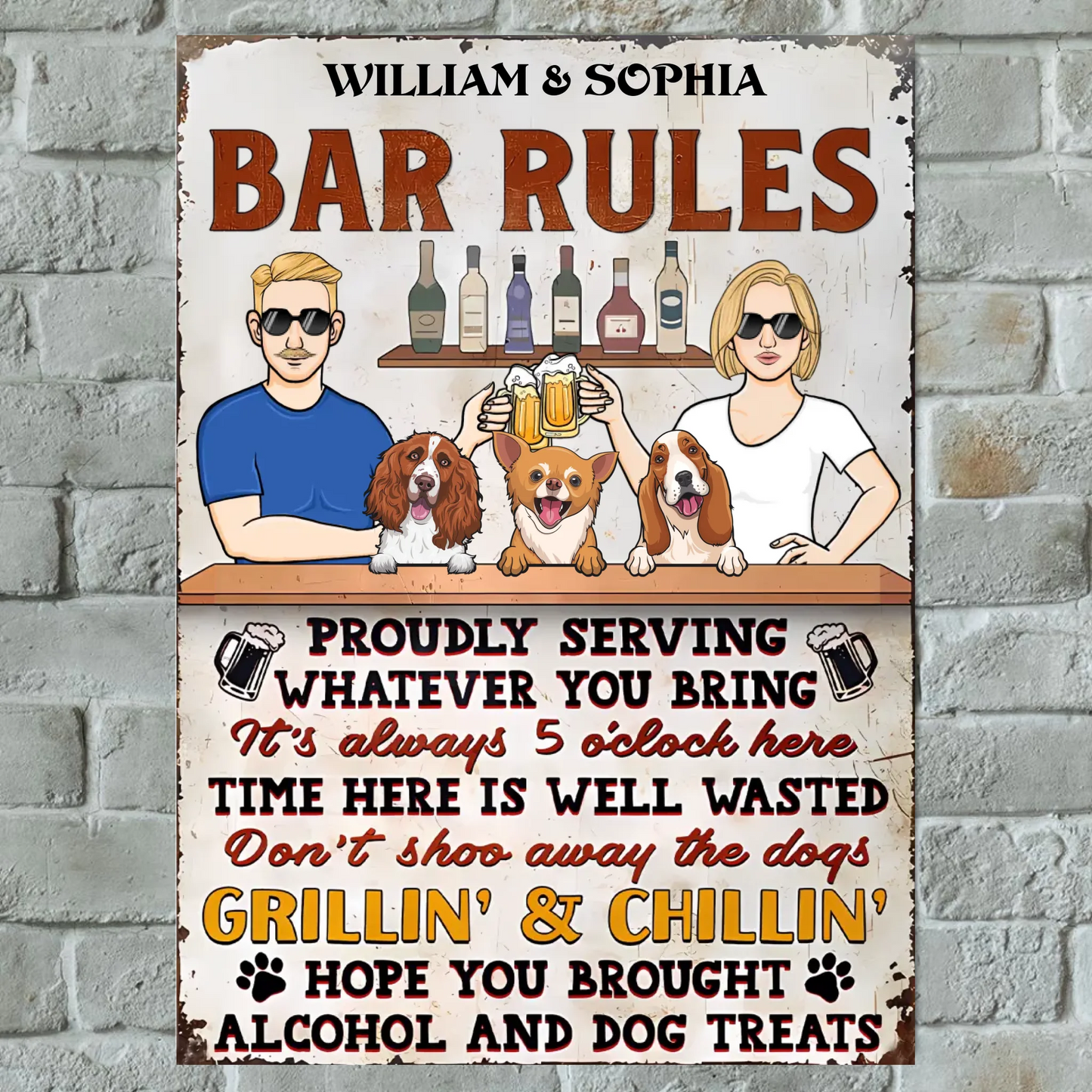 Bar Rules Proudly Serving Whatever You Bring - Personalized Vertical Metal Sign