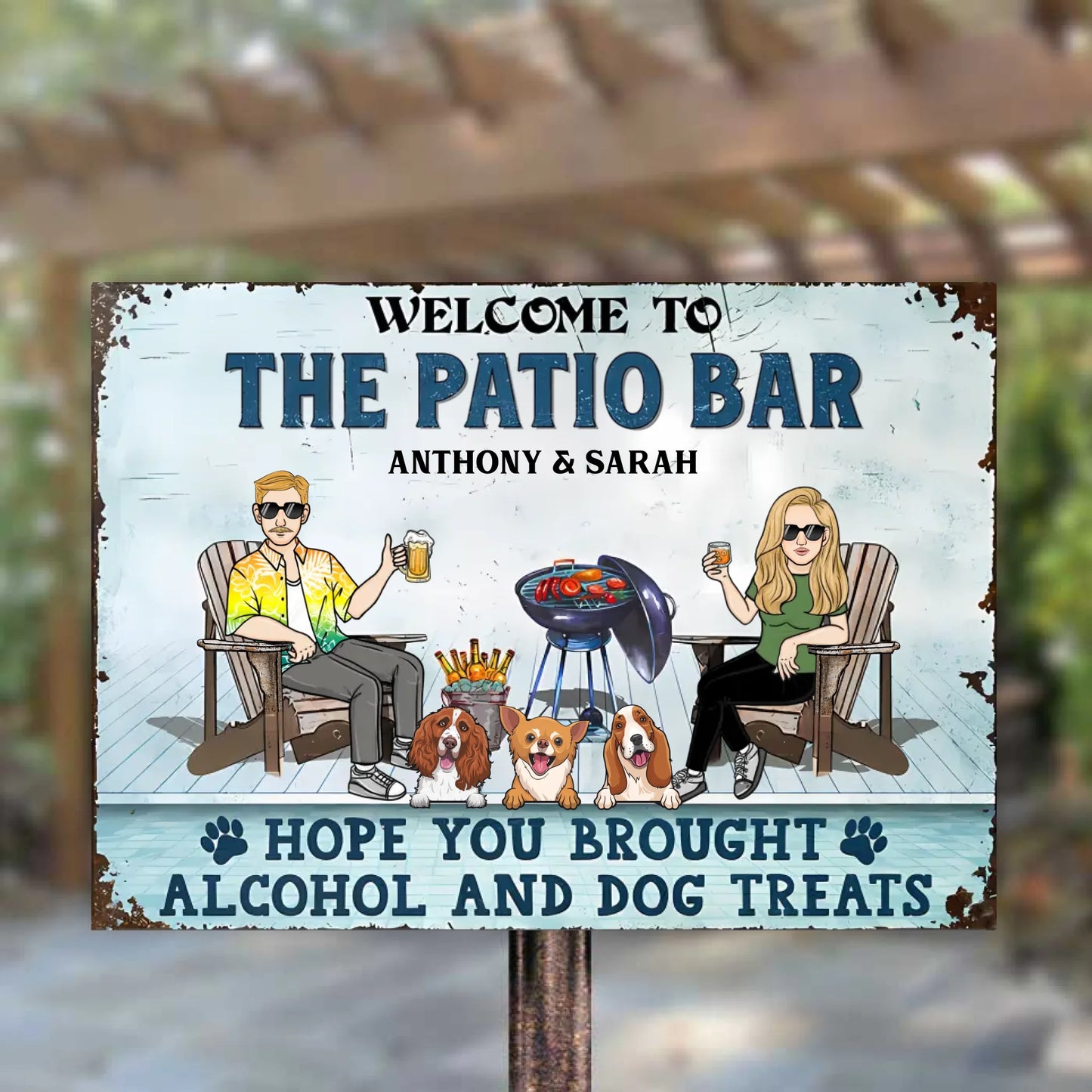 Poolside Hope You Brought Alcohol And Dog Treats - Personalized Horizontal Metal Sign