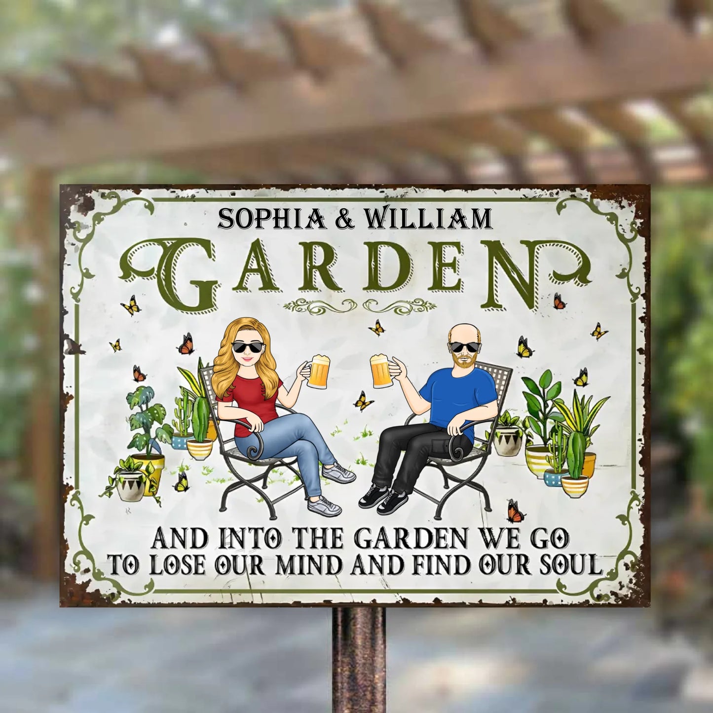 And Into The Garden We Go Gardening Couple - Personalized Horizontal Metal Sign
