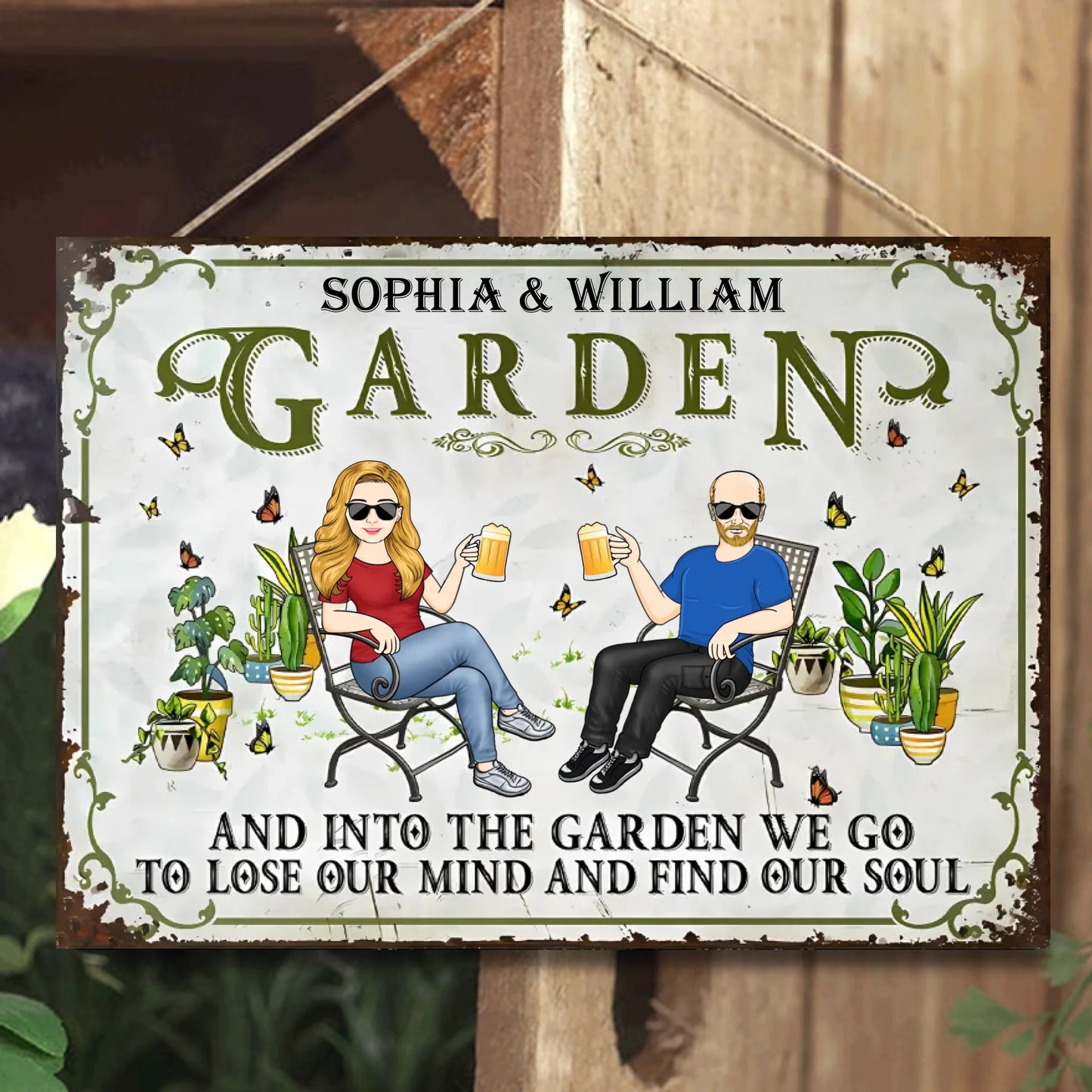 And Into The Garden We Go Gardening Couple - Personalized Horizontal Metal Sign