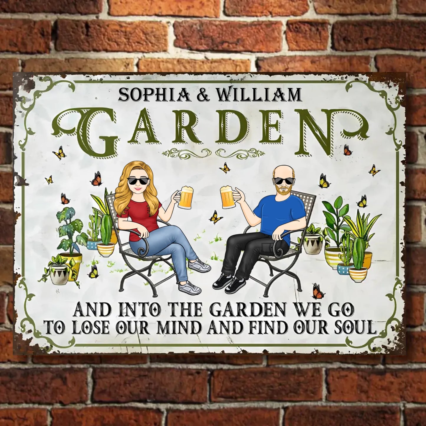 And Into The Garden We Go Gardening Couple - Personalized Horizontal Metal Sign
