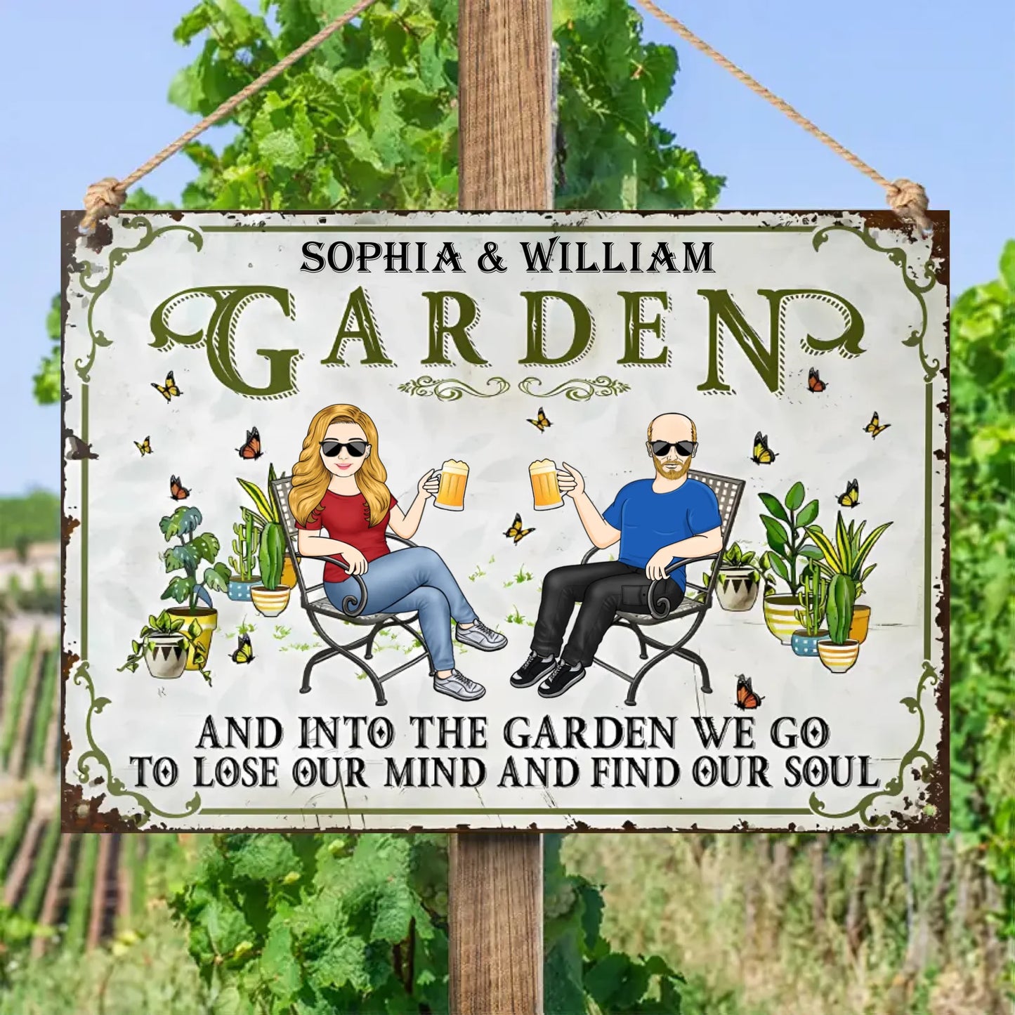 And Into The Garden We Go Gardening Couple - Personalized Horizontal Metal Sign