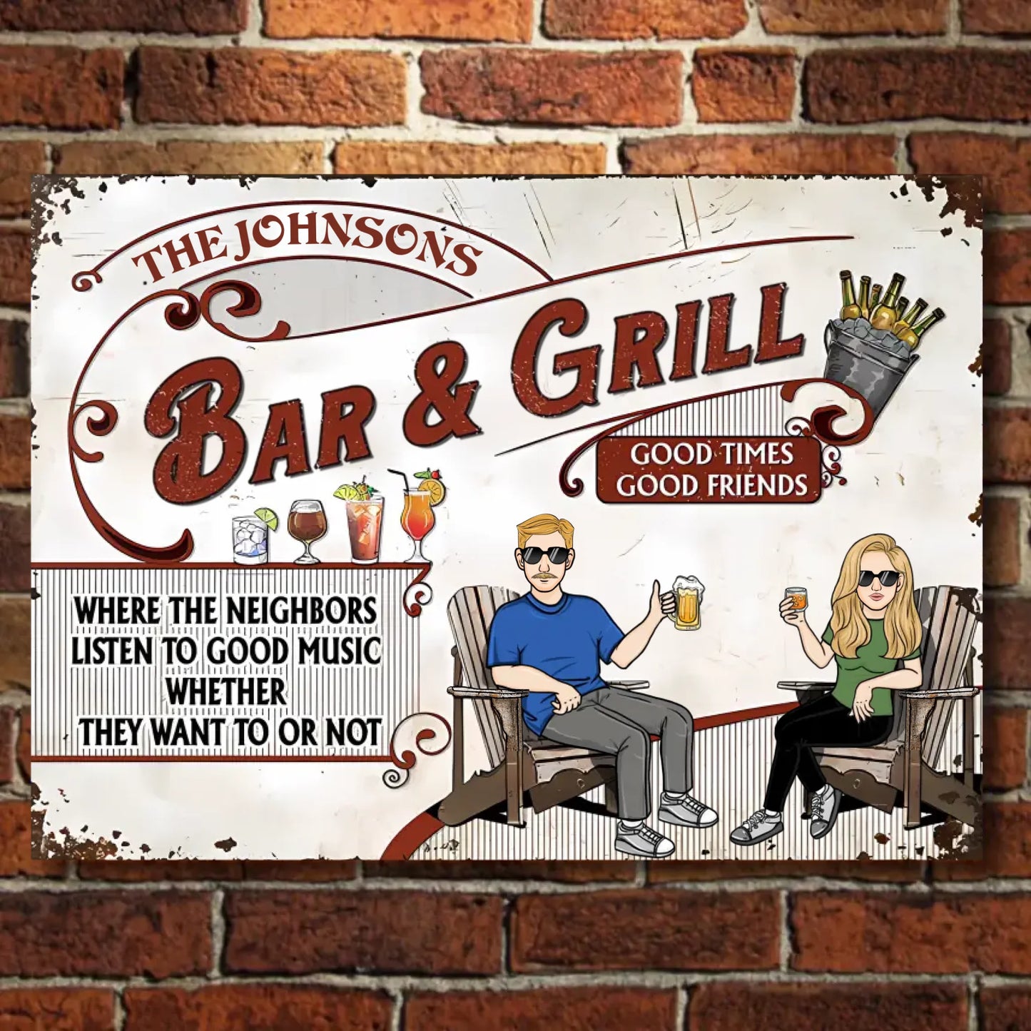 Deck Listen To Good Music Good Friends - Personalized Horizontal Metal Sign