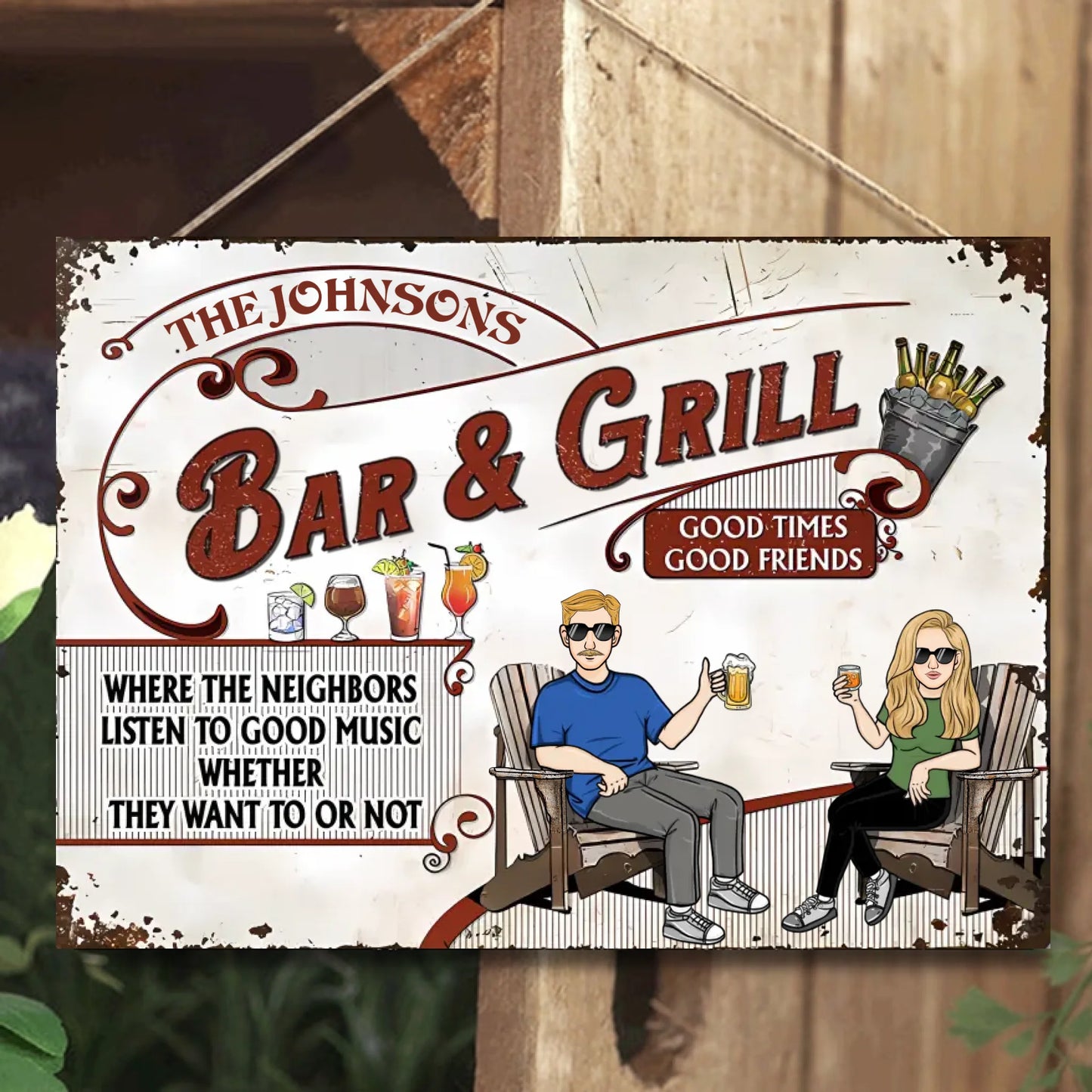 Deck Listen To Good Music Good Friends - Personalized Horizontal Metal Sign
