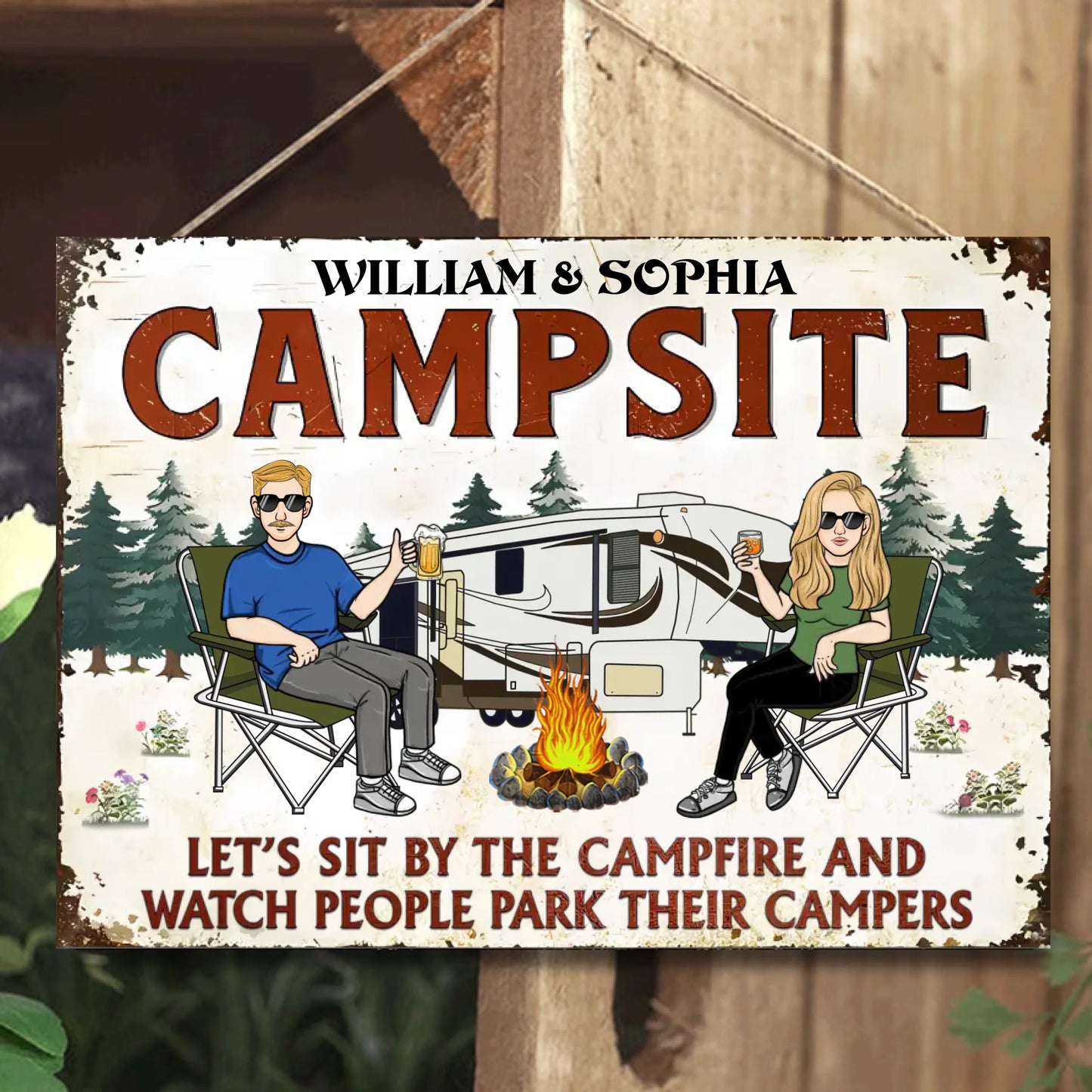 Husband And Wife Camping Partners For Life - Personalized Horizontal Metal Sign - Gift For Husband Wife, Couple, Family