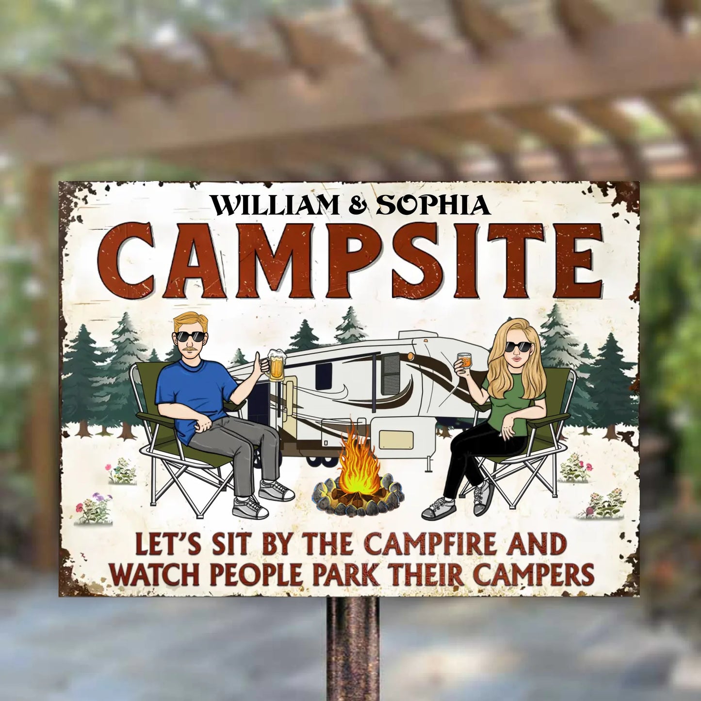 Husband And Wife Camping Partners For Life - Personalized Horizontal Metal Sign - Gift For Husband Wife, Couple, Family